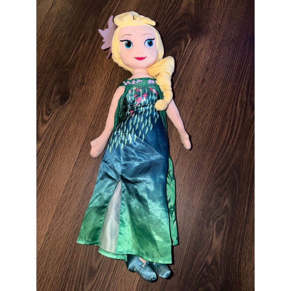 Disney Elsa Plush Doll Kids OS Green Excellent Frozen Fever Spring Dress